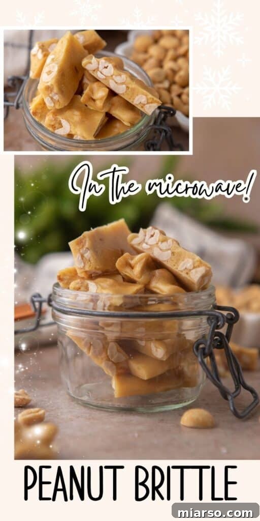 Another Pinterest pin with microwave peanut brittle in a festive setting, ideal for holiday inspiration.