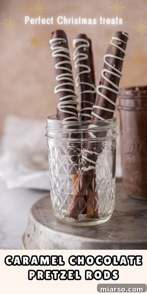 Decadent Caramel Chocolate Pretzel Rods 16 A stunning vertical shot of Caramel Chocolate Dipped Pretzel Rods, perfect for sharing on social media or Pinterest.