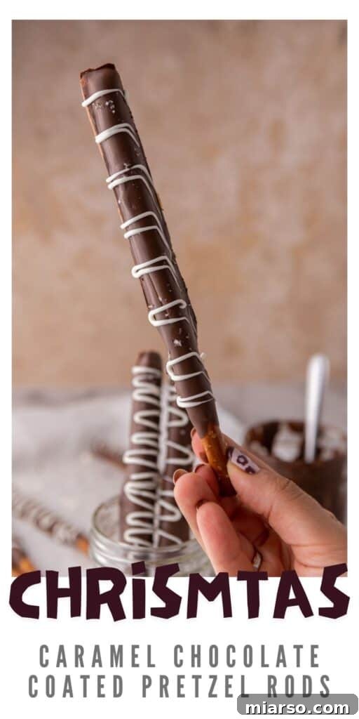 Decadent Caramel Chocolate Pretzel Rods 17 Another beautiful vertical image of Caramel Chocolate Dipped Pretzel Rods, ideal for pinning and saving for future baking inspiration.