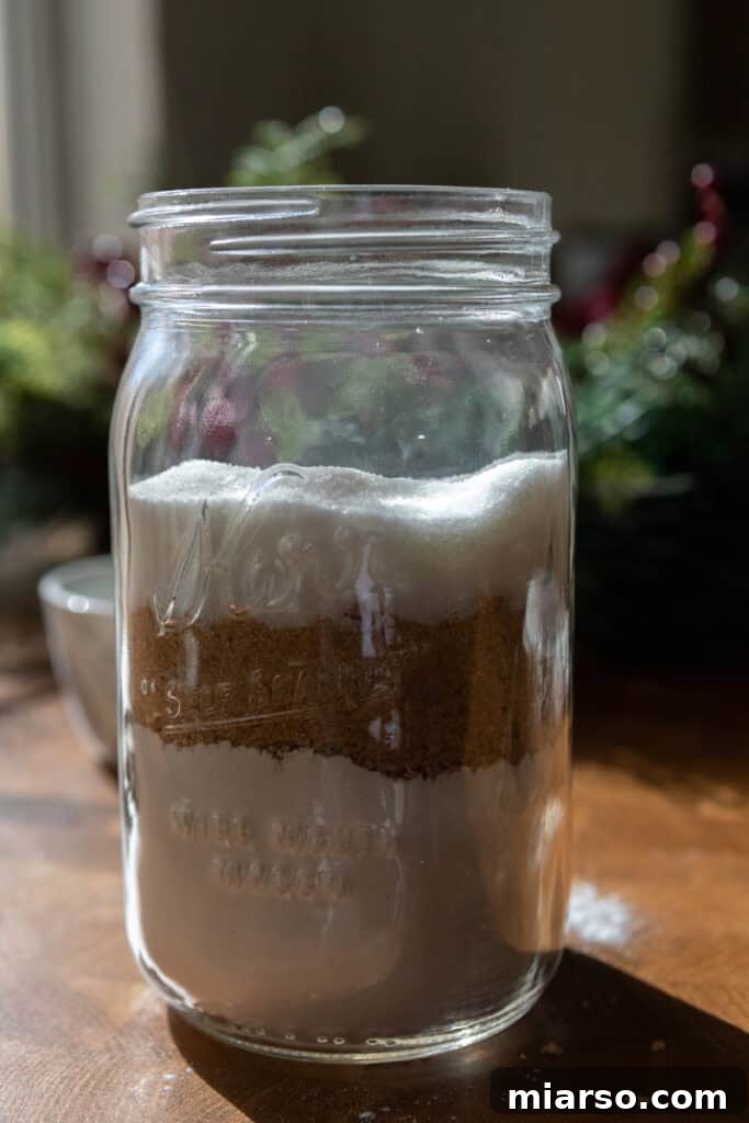 Adding granulated sugar to the cookie mix jar