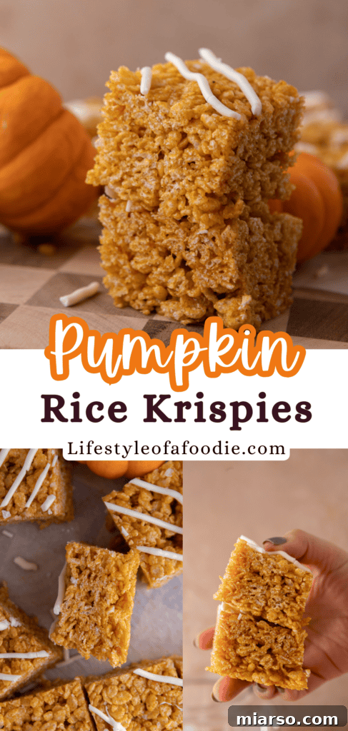 Close-up of a single Pumpkin Rice Krispie Treat, showing texture and spiced appearance.