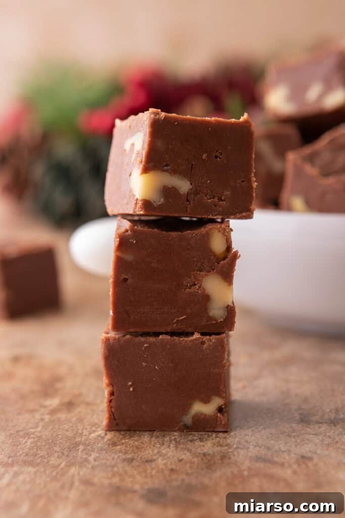 see's candy fudge recipe stacked on top of each other, ready to be enjoyed or shared