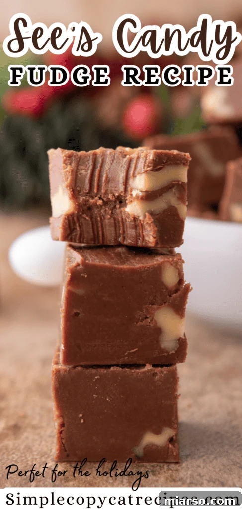 See's Candy Fudge recipe pin image, perfect for saving to a recipe board