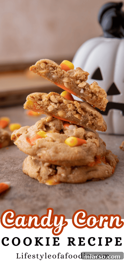 A third Pinterest pin image for candy corn cookies, focusing on the baked cookies.