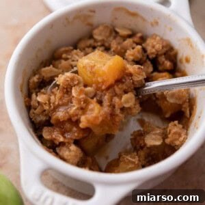 Microwave Apple Crisp for One recipe in a mug with a spoon