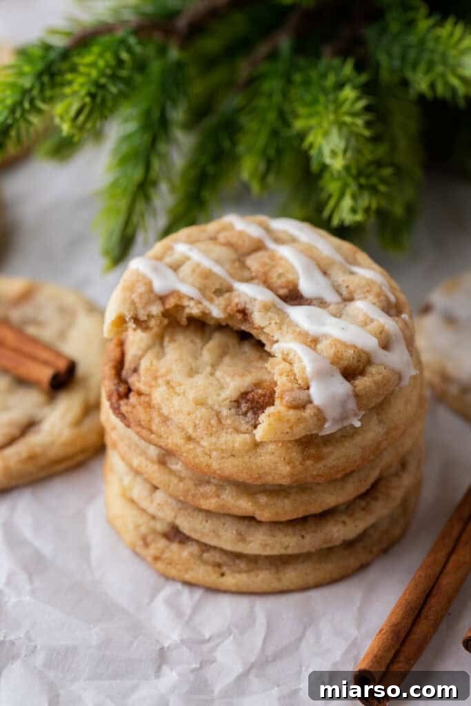 cinnamon roll sugar cookies stacked on each other