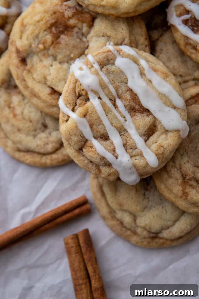 cinnamon roll sugar cookies stacked on each other
