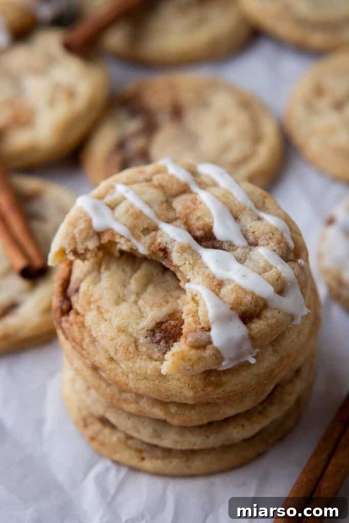 cinnamon roll sugar cookies stacked on each other