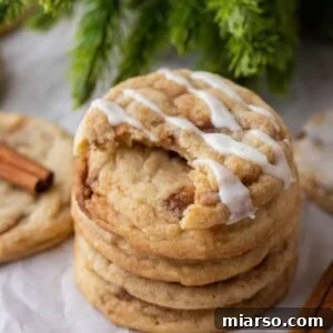 cinnamon roll sugar cookies stacked on each other