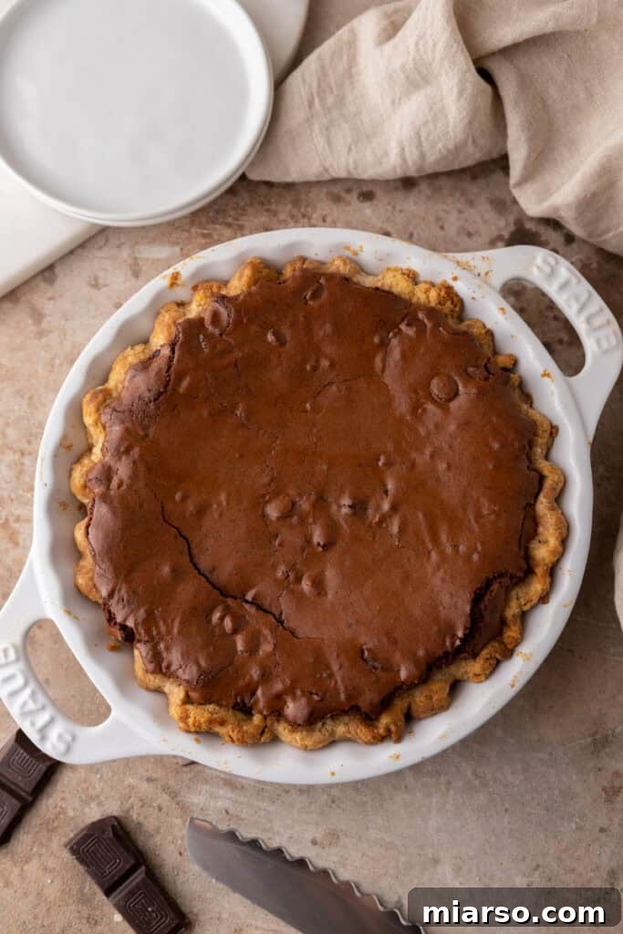 Ultimate Fudgy Brownie Pie 10 finished product cooling in a baking dish