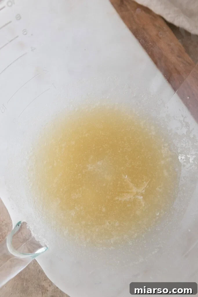 gelatin and water in a bowl, showing the blooming process