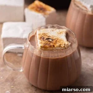 hot cocoa in a crock pot in a glass with a marshmallow