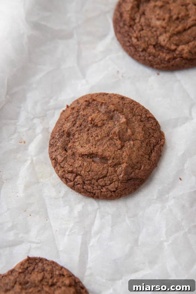 Irresistible Peppermint Bark Cookies 10 Overhead shot of freshly baked chocolate cookies.