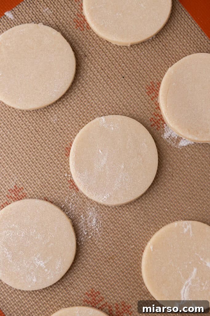 Soft and Fluffy Sour Cream Sugar Cookies 10 A baking sheet neatly arranged with freshly cut round sour cream sugar cookie dough cutouts, perfectly spaced and ready to be transferred into the oven for baking.