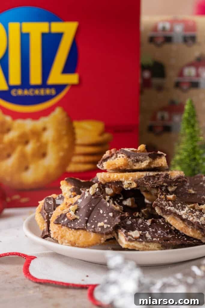 Sweet & Salty Holiday Ritz Toffee Bark 2 Ritz Cracker Toffee Christmas Crack side shot