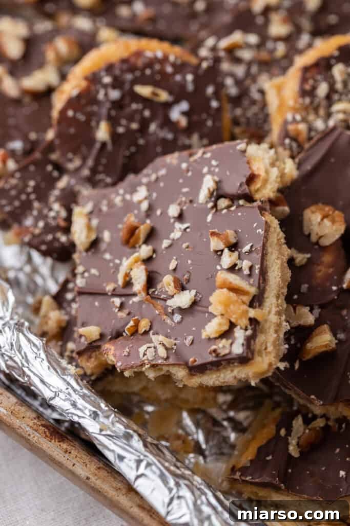 Sweet & Salty Holiday Ritz Toffee Bark 12 close up shot of the Ritz Cracker Toffee Christmas Crack recipe