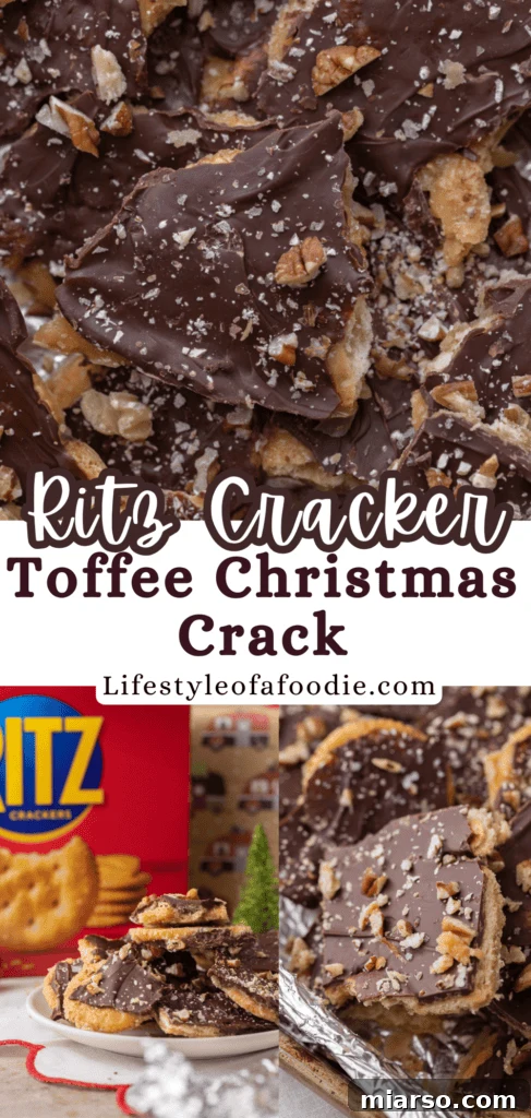 Sweet & Salty Holiday Ritz Toffee Bark 15 Ritz Cracker Toffee Christmas Crack pinterest pin