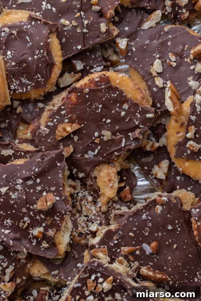 Sweet & Salty Holiday Ritz Toffee Bark 4 overhead shot of the Christmas Crack with Ritz Crackers recipe