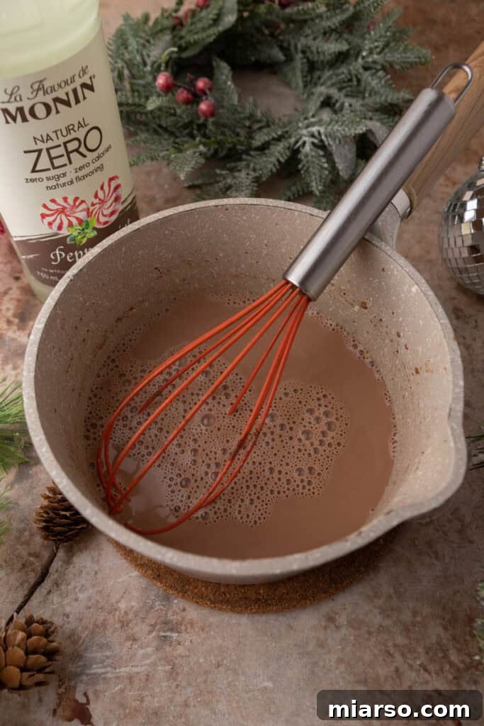 The Ultimate DIY Peppermint Mocha Creamer 7 Finished Peppermint Mocha Creamer mixture in a pot