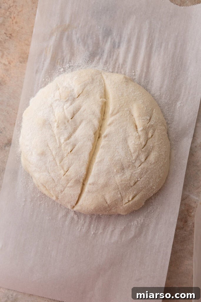 dough ball on parchment paper