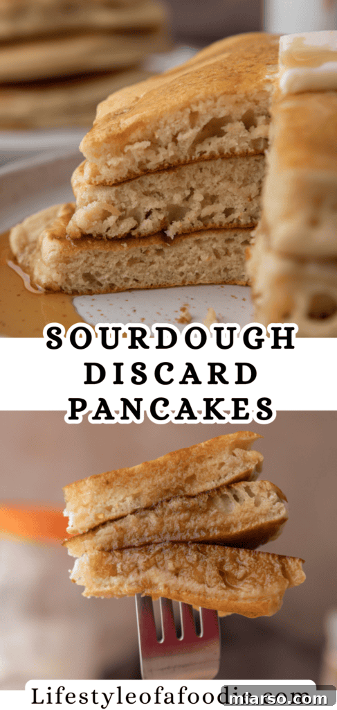 Sourdough discard pancakes served with fresh fruit and syrup