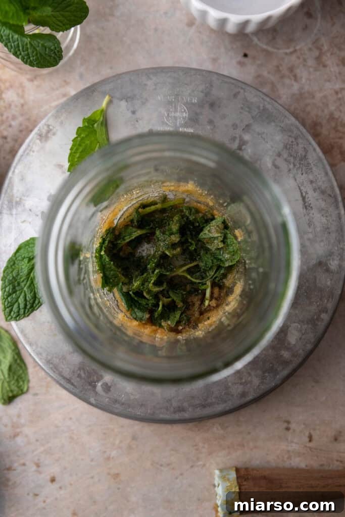 DIY Phylz Mint Mojito Iced Coffee 6 Mint and brown sugar in a cup