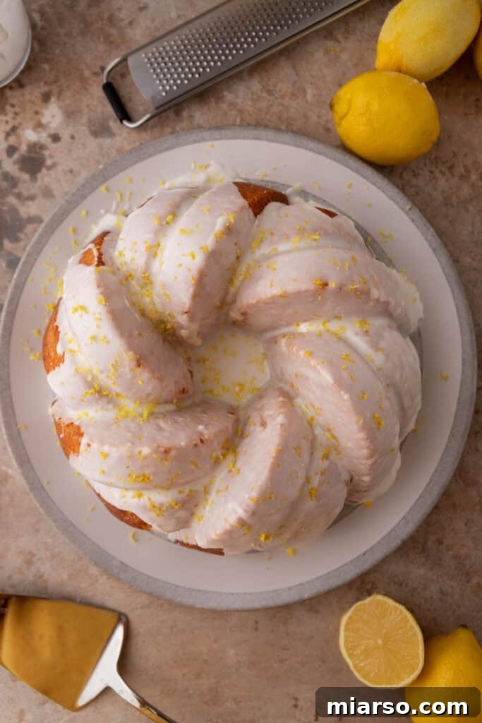 Close-up of the elegant glaze on the lemon bundt cake