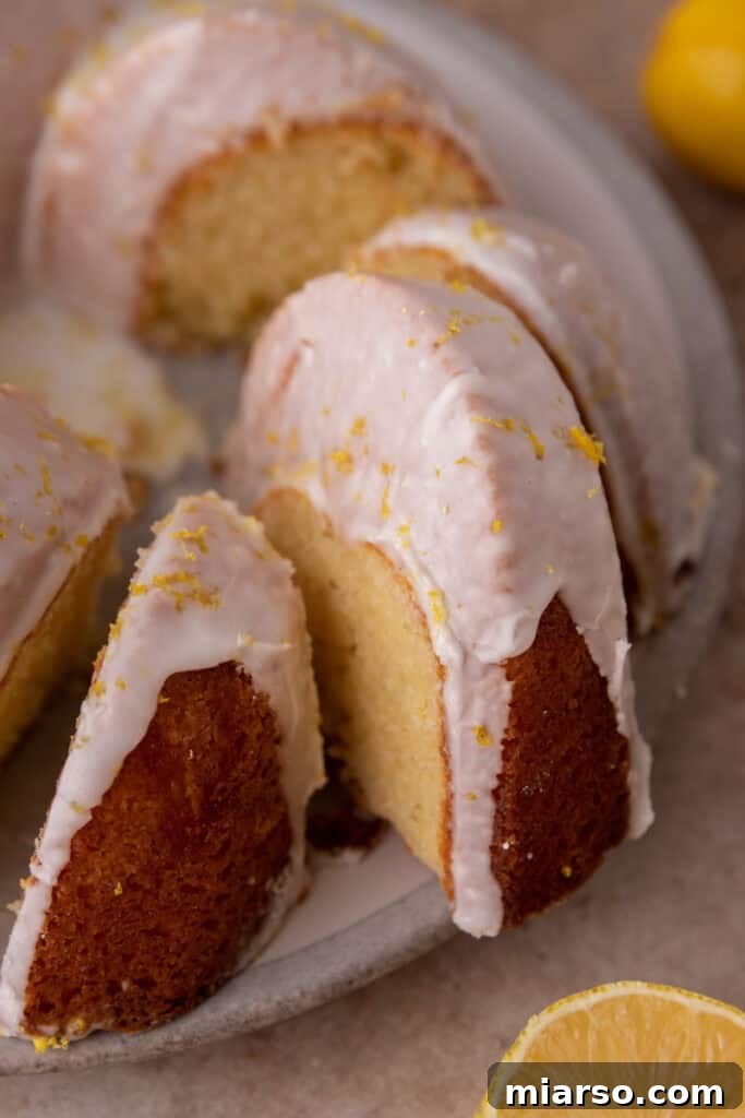 Another overhead shot showcasing the tempting slices of lemon bundt cake.
