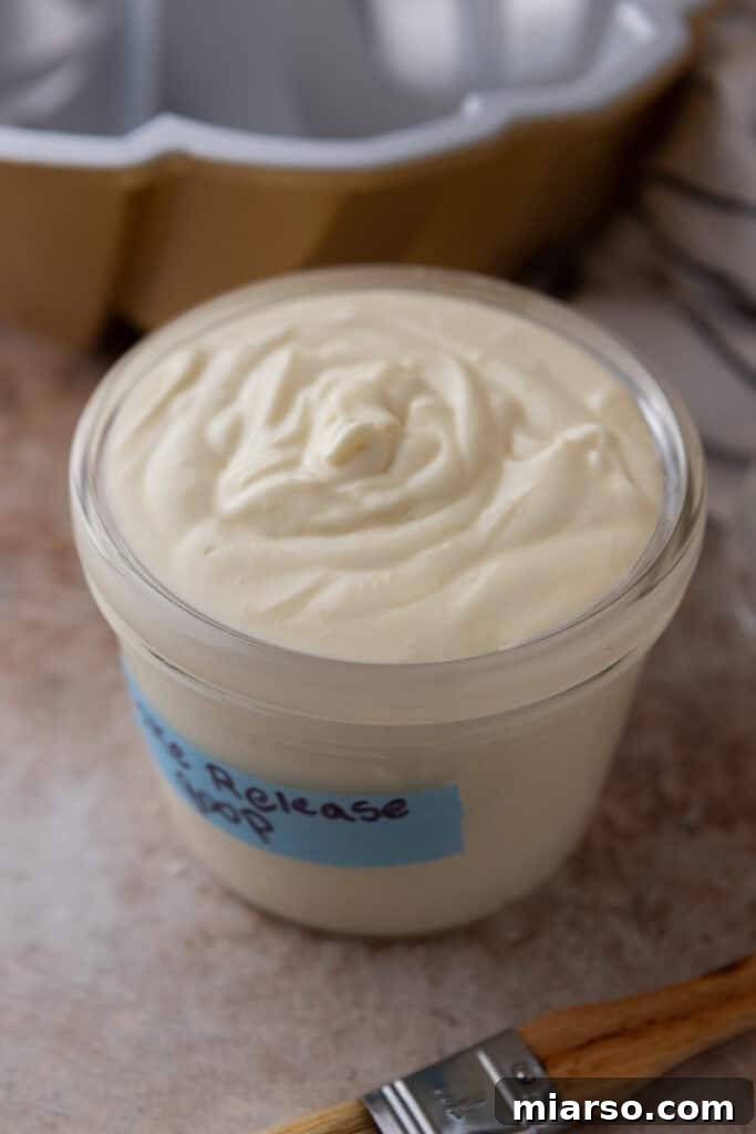 Homemade Cake Release in a Mason Jar, ready for use.