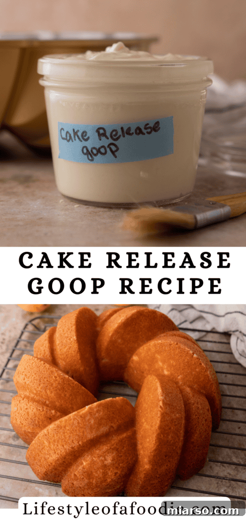 Pinterest pin highlighting the smooth texture of homemade cake release.