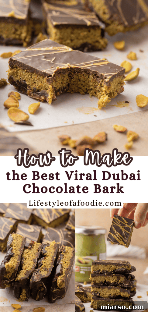 A stunning vertical shot of the Best Viral Dubai Chocolate Bark, perfect for pinning.