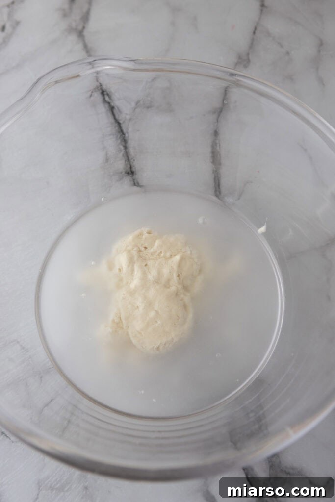 Elevate Your Baking Perfect Sourdough Croissant Bread 6 starter and water in a bowl together