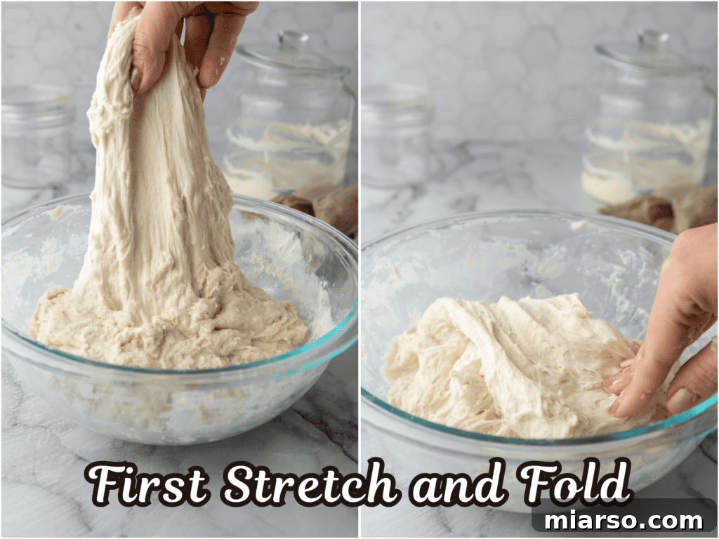 Elevate Your Baking Perfect Sourdough Croissant Bread 10 dough being stretched and folded