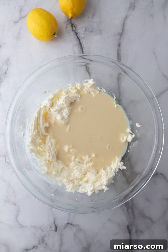 Zesty No Bake Lemon Pie Perfection 5 unmixed ingredients in a bowl
