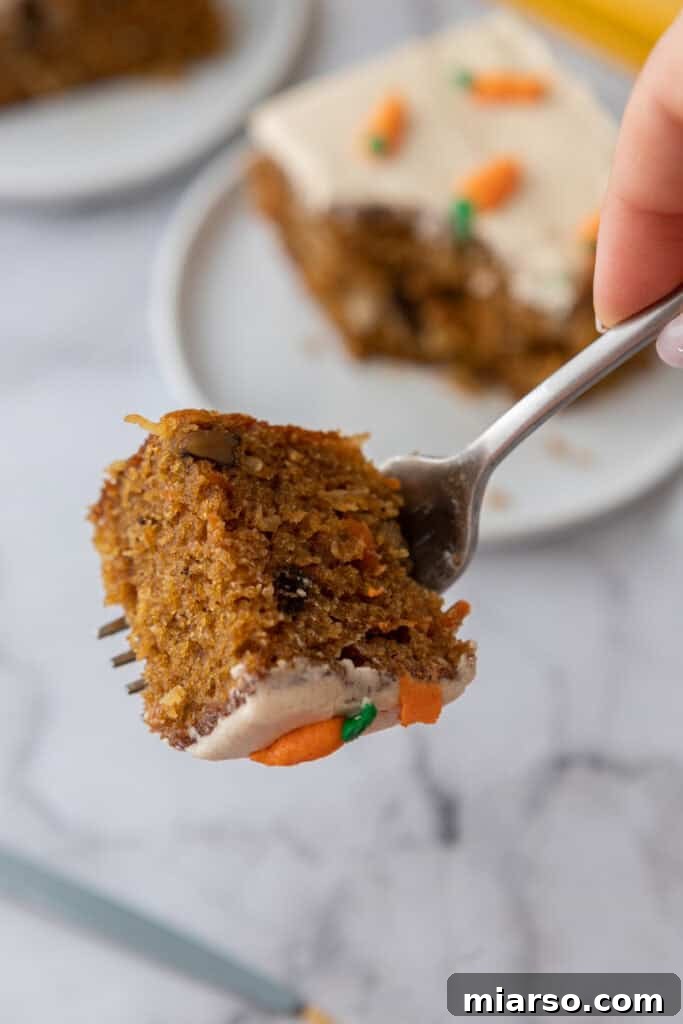 piece of the Carrot Cake Sheet Cake on a fork