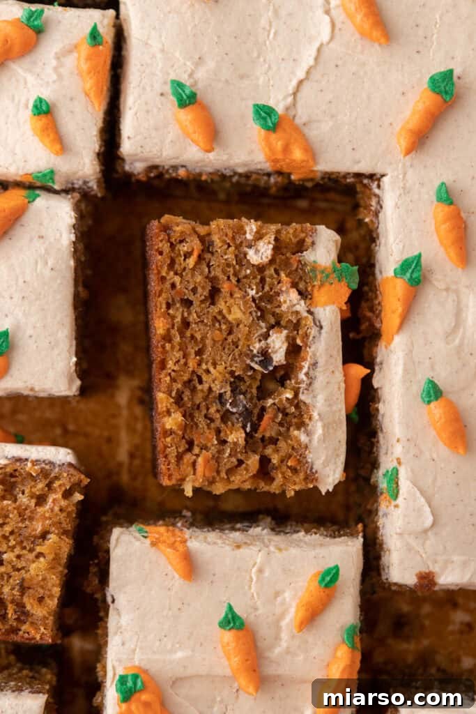 Carrot Cake Sheet Cake slice on its side