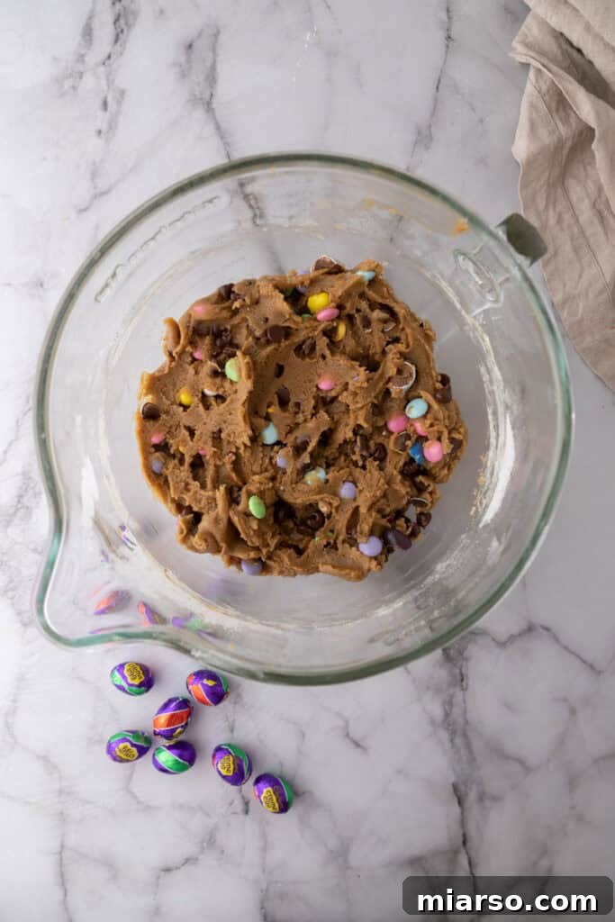 Mixed cookie dough with all inclusions.