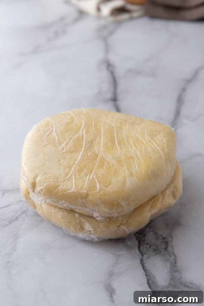Perfect Flaky Sourdough Discard Pie Crust 11 dough wrapped in plastic wrap
