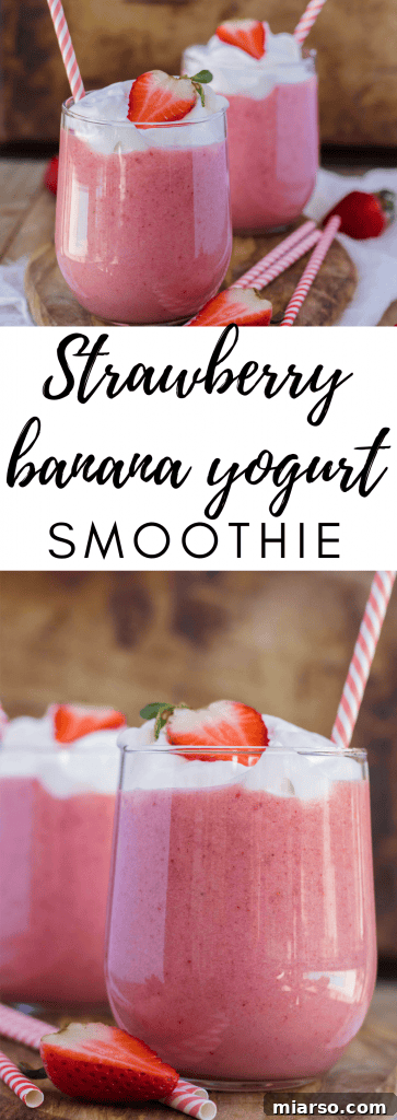strawberry banana smoothie with yogurt - Pinterest pin graphic