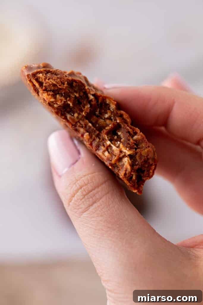 Decadent No Bake Chocolate Oatmeal Treats 13 Another view of a hand holding a perfectly formed No-Bake Chocolate Oatmeal Cookie