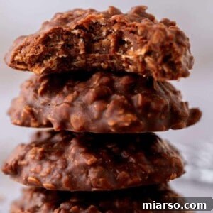 Decadent No Bake Chocolate Oatmeal Treats 14 Stack of no bake chocolate oatmeal cookies