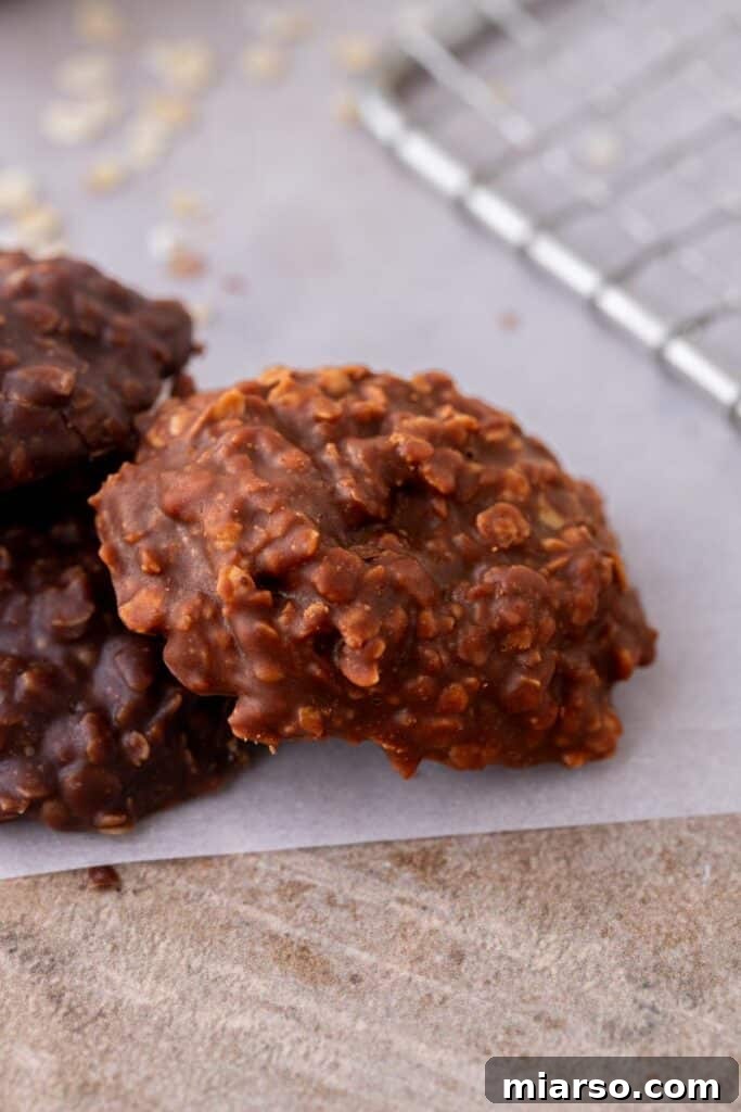 Decadent No Bake Chocolate Oatmeal Treats 10 A tray of classic no-bake chocolate oatmeal cookies cooling
