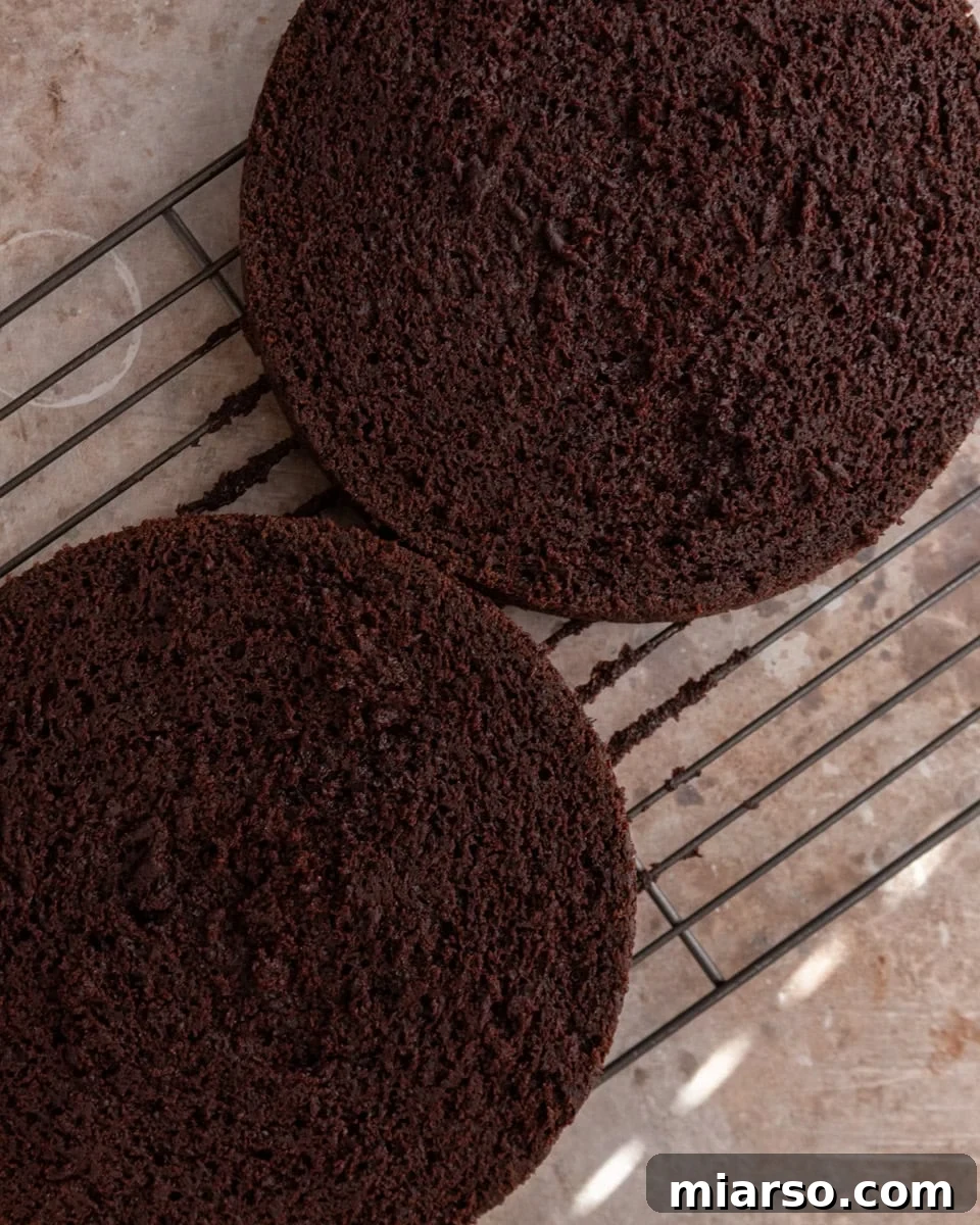 Chocolate cake sliced in half