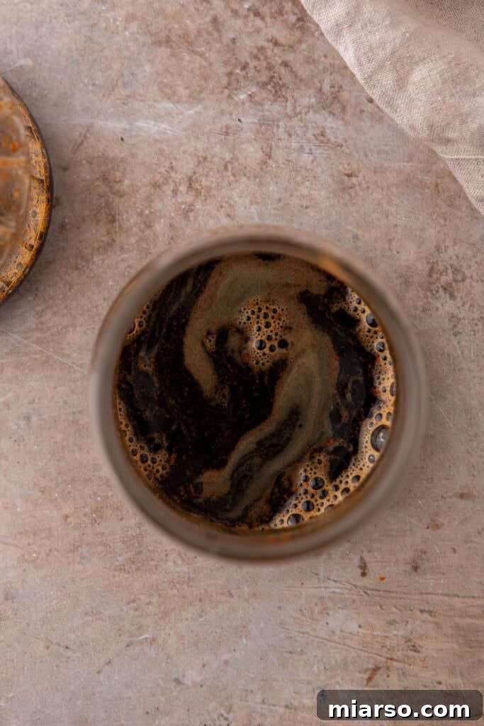 Overhead shot of freshly brewed espresso with crema swirl used in Starbucks copycat recipes