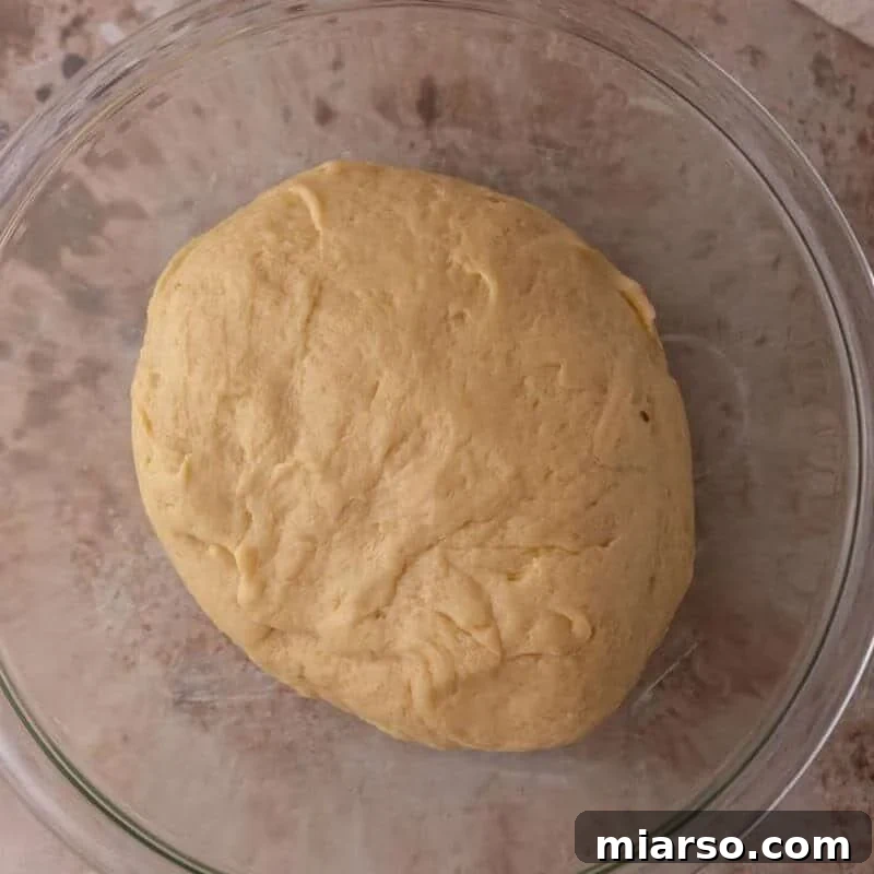 Tangzhong brioche dough in a glass bowl before rising